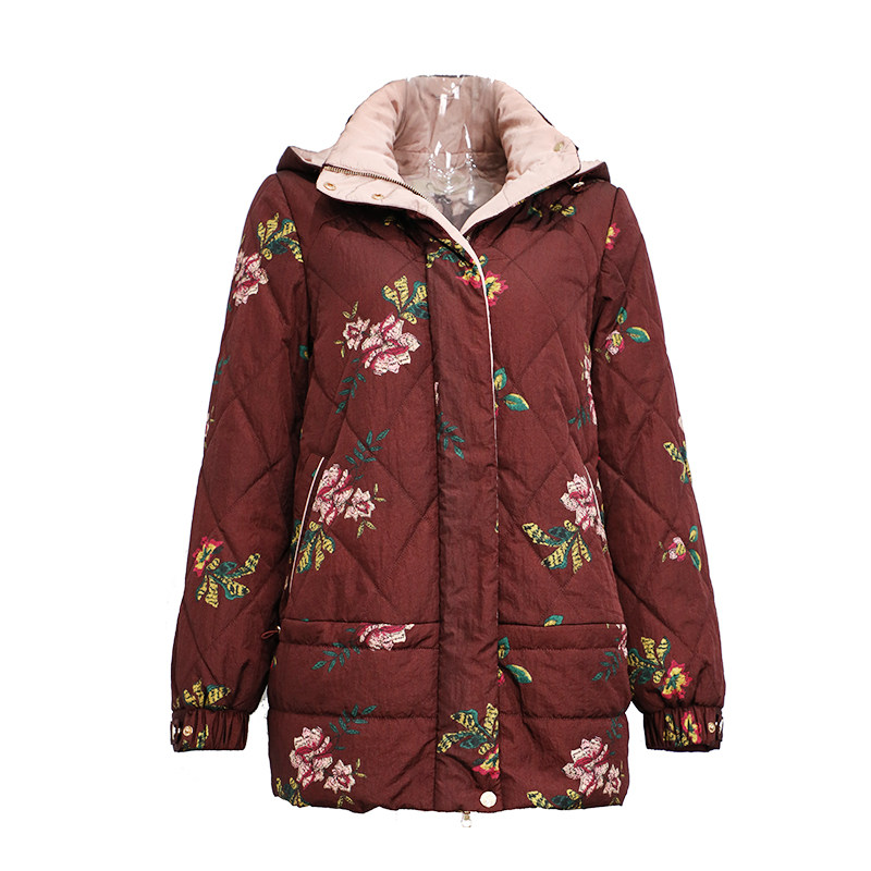千瑶品牌秋冬印花棉服加厚中老年保暖外套新款冬季棉衣女可脱卸帽