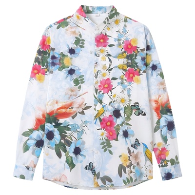 印花开襟舒适长袖衬衫男 Printed open collar comfortable shirt