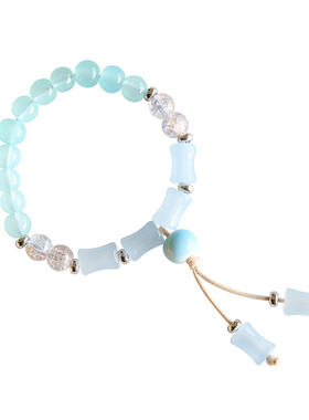 节节高竹节琉璃水晶手链小清新文艺流苏手串景德镇首饰品学生手饰