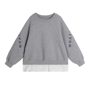 布丁哈鲁童装春装女童上衣2026春秋新款儿童百搭简约假两件卫衣