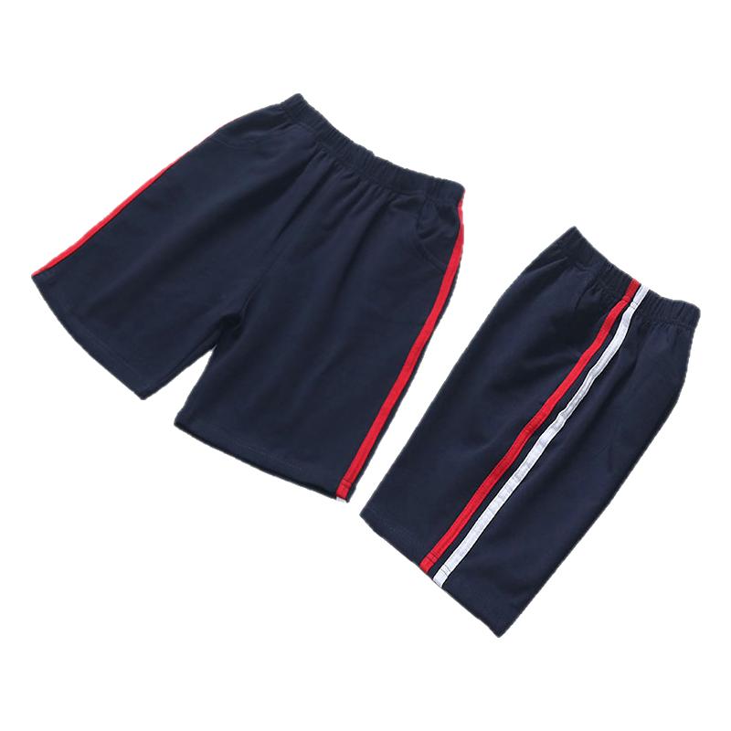 校服裤纯棉深蓝色运动小学生幼儿园白黄绿红白条中五分裤夏薄款