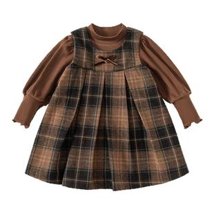 贝贝城女童套装冬季2025新款小女孩格子背带裙两件套女宝周岁礼服