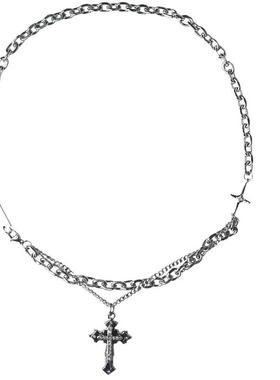 十字架吊坠叠戴项链欧美嘻哈ins潮中性潮流双层小众设计锁骨链