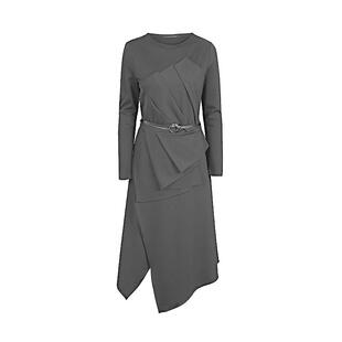 sdeer圣迪奥冬装女装圆领收腰长袖黑色连衣裙S21481222