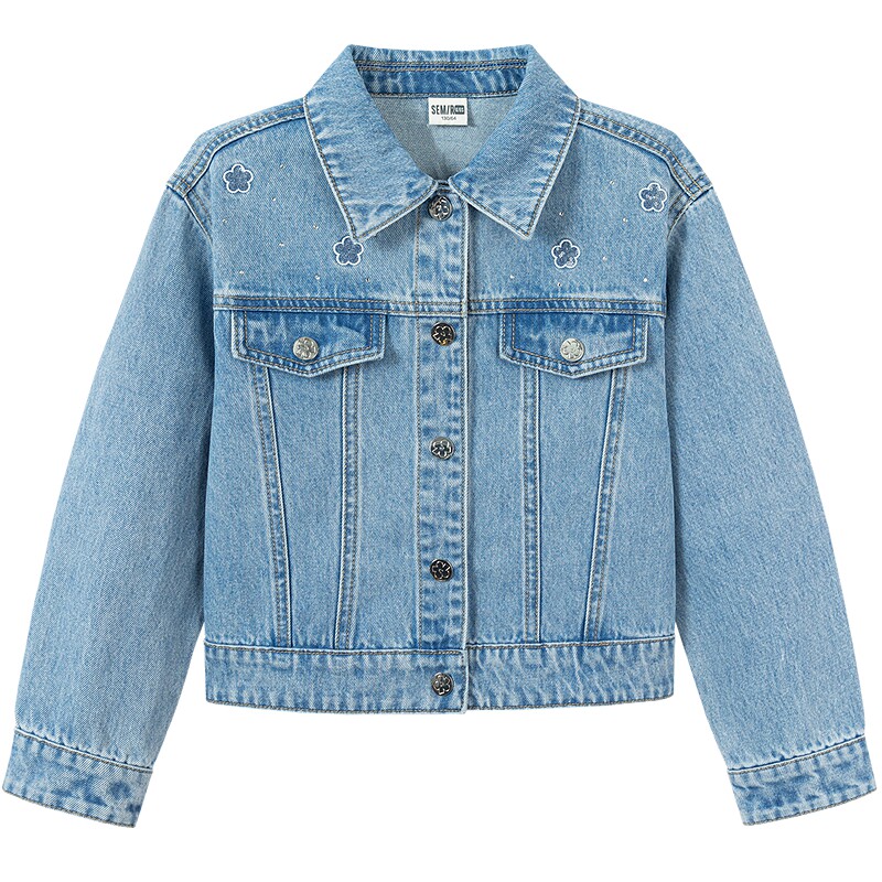 【商场同款】森马儿童外套2026新款春季纯棉复古斜纹牛仔上衣女装