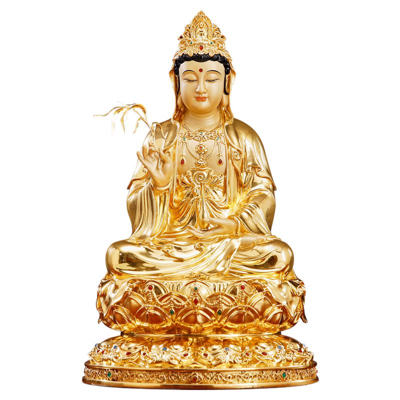 纯铜贴金观音菩萨佛像摆件保平安