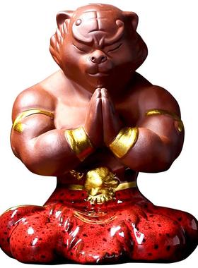 宽丰紫砂老虎吉祥物客厅桌面摆件