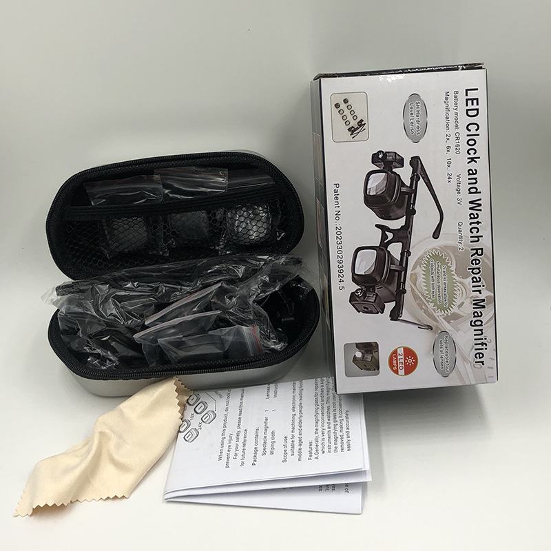 新款4组镜片2/6/10/24倍维修电子可眼镜钟表高倍LED灯放大镜替换