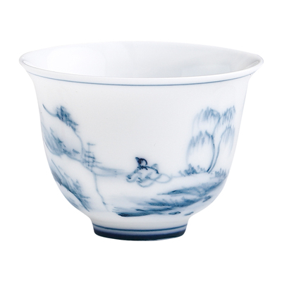 35ml美人杯6个 手绘青花陶瓷小茶杯家用待客功夫茶品茗闻香小杯子