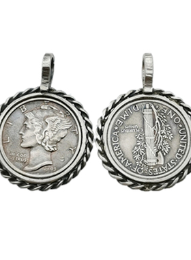 智神墨丘利银币吊坠时尚笑脸圆牌