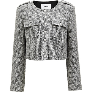 ONLY2026春季新款时尚简约宽松圆领短款小香风外套女|125108002