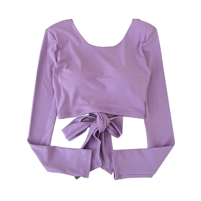 性感镂空露背绑带蝴蝶结长袖t恤