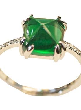 s925碧玺戒指红糖四爪方块祖母绿