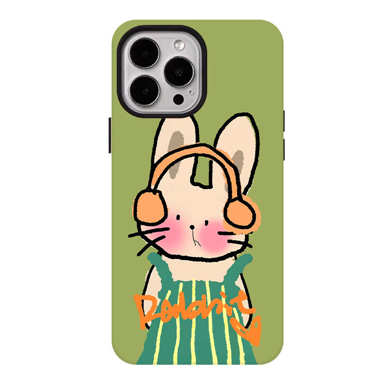 耳机小兔子适用苹果17promax手机壳iphone16pro菲林磁吸支架个性华为P80小米15小众vivo防摔保护壳oppo呆萌