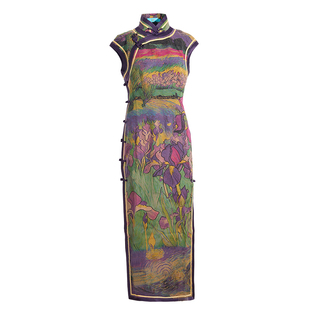 星月夜*三重门40姆米绢纺香云纱修身无袖中式旗袍中国风复古女装