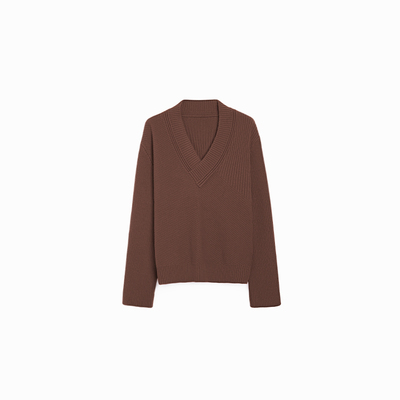 SURONG羊毛V领条纹宽松针织套衫