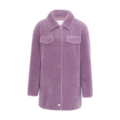 【100%绵羊毛】JESSIE紫色翻领颗粒毛呢外套冬季新装减龄保暖大衣