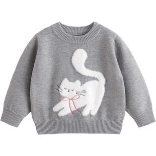 马克珍妮女童萌趣提花仿驼绒毛衣儿童针织衫宝宝新年红冬装551806