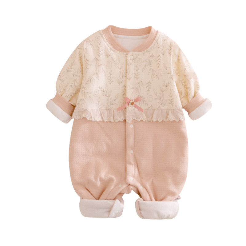 特价秋冬季婴儿夹棉连体衣女宝宝衣服纯棉服哈衣爬服外出服薄棉衣