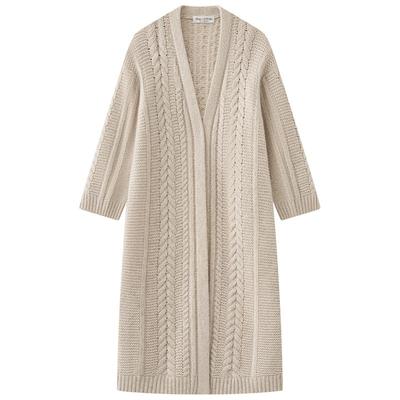 [吉赛尔邦辰同款]MOP25冬新款羊毛棉粗棒针绞花长款毛织开衫女