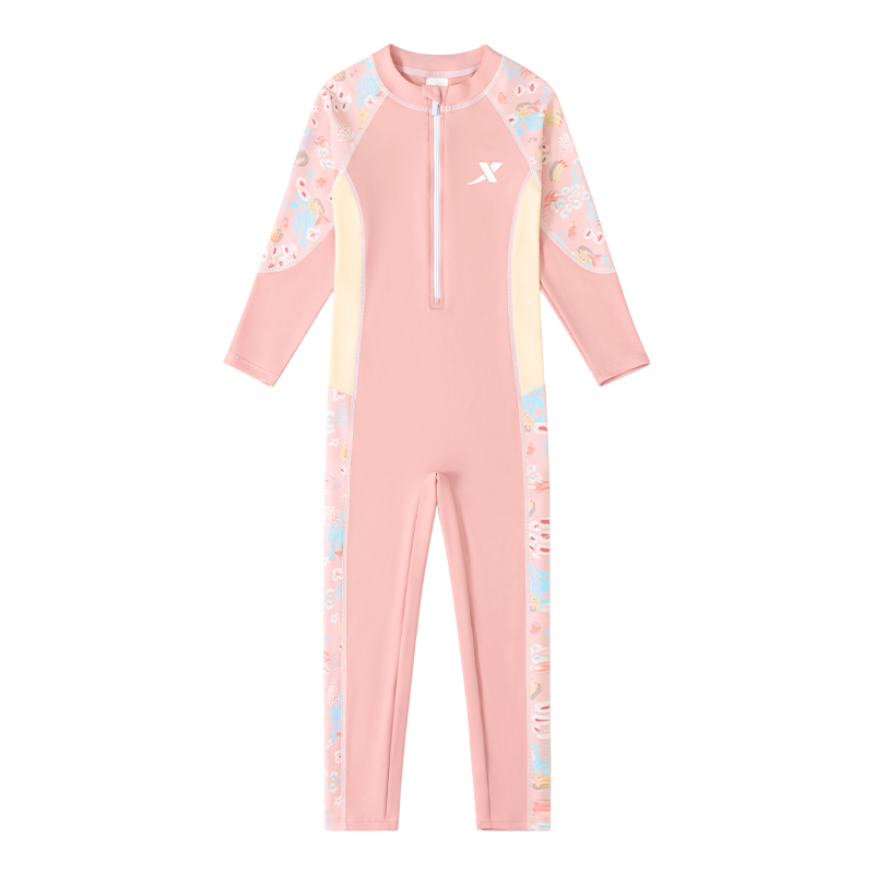 特步儿童泳衣女童连体2025新款小女孩中大童长袖长裤温泉游泳套装