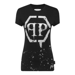 PHILIPP PLEIN T恤 2026年夏款女士短袖PP六角形图案修身圆领T恤