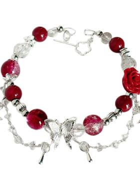 奶泥MILKMUD/新中式玫瑰手链胭脂红国风高颜值蝴蝶流苏手串女闺蜜