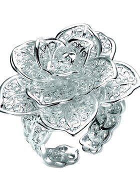 女足银绝色花蕊时尚复古新娘戒指