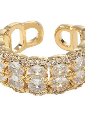 微镶锆石个性开口戒指小众设计感几何指环精致网红食指戒