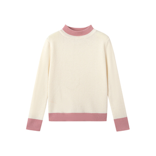 【抗菌发热羊毛】柒号童仓女大童圆领打底毛衣冬装儿童拼色针织衫