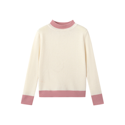 【抗菌发热羊毛】柒号童仓女大童圆领打底毛衣冬装儿童拼色针织衫