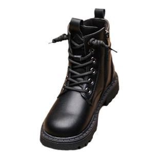 男童马丁靴2026秋冬新款真皮童靴女童黑色短靴软底儿童棉鞋短款靴