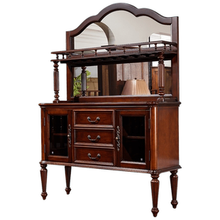 美式风实木餐边柜茶水柜复古客厅家具简约乡村酒柜多功能置物柜