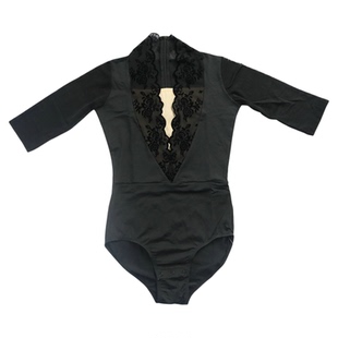 长袖丝绒走秀练功服高领导师舞蹈形体服女开档形体服深V训练套装