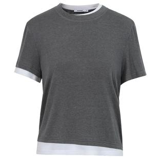 CALVINLUO 24新品纯色女装不对称假两件T恤 黑/白/灰/棕