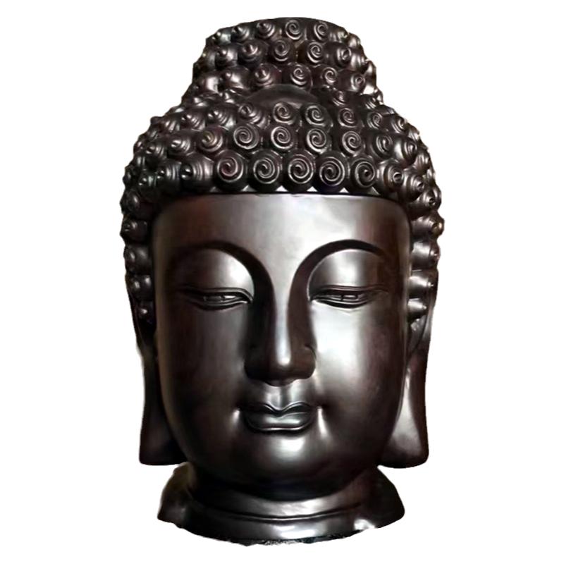 大号如来佛头摆件实木雕刻释迦牟尼佛中式禅意黑檀木玄关走廊装饰