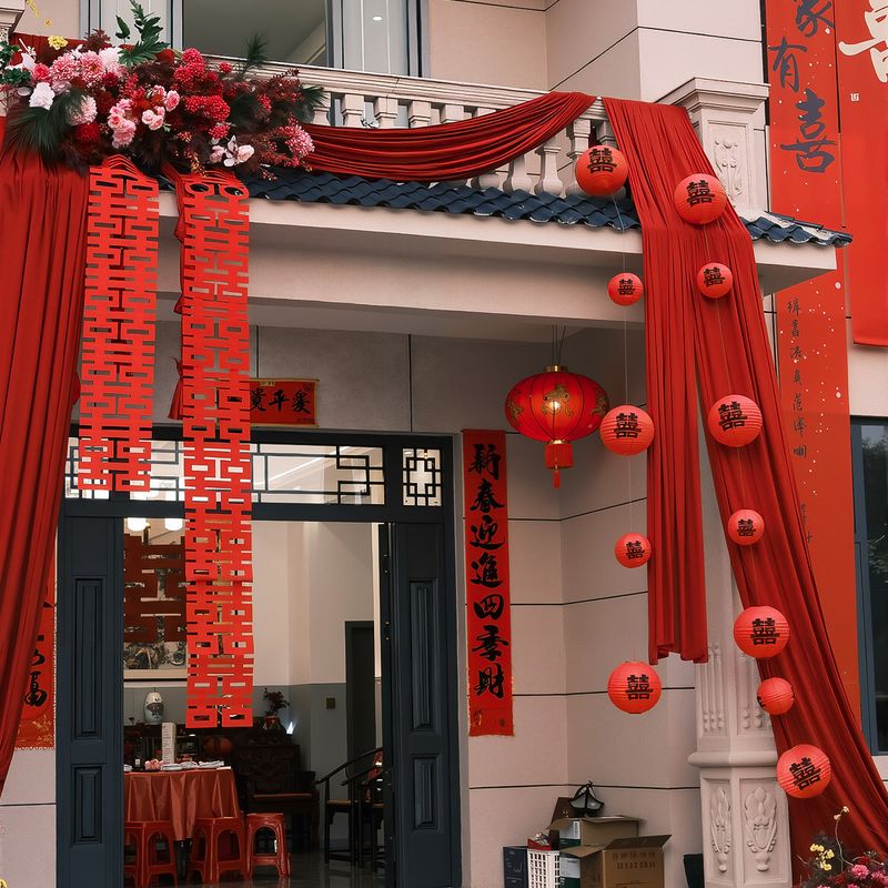 结婚装饰农村院子纱幔条幅拉花套装喜庆庭院大门挂饰婚房布置用品