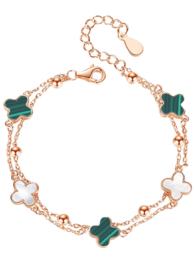 【女神节礼物】孔雀石四叶草手链