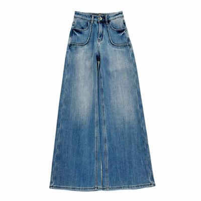 作旧复古植绒高腰牛仔裤直筒裤女