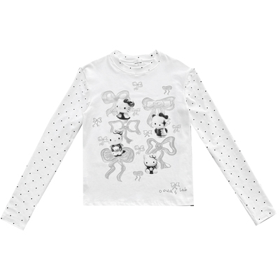 蝴蝶结kitty印花长袖T恤女