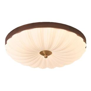 卧室灯胡桃木吸顶灯实木中古风复古圆形天花房间主卧2024中山灯具