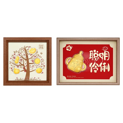 潮宏基黄金摆件相框挂