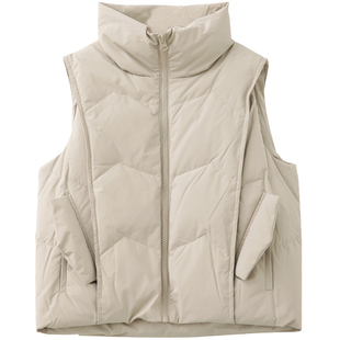 云上生活 秋冬款白鸭绒宽松外搭立领羽绒马甲外套女