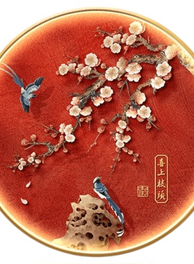 新中式喜上枝头玄关装饰画