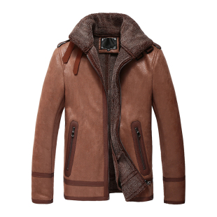 男士韩版修身皮衣夹克2025麂皮绒立领机车加厚羊羔毛皮一体外套潮