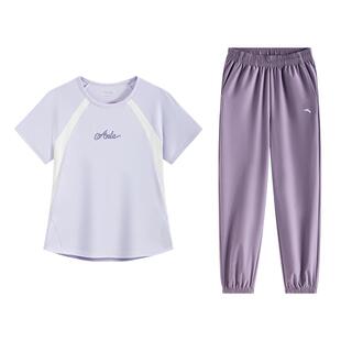 安踏儿童女童运动套装2026年夏季新款亲肤透气中大童速干短袖长裤