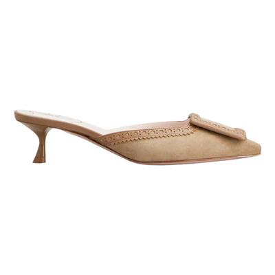 RogerVivier/罗杰维维亚女士穆勒鞋麂皮小牛皮衬垫细高跟搭扣新款