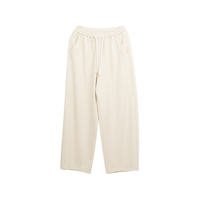 忘城N889座/小幸福/秋冬新款棉氨纶混纺米色百搭针织卫裤抽绳裤子