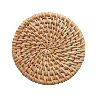 日式藤编杯垫 ins文艺家居小物 家用编织隔热垫防烫 拍照装饰道具