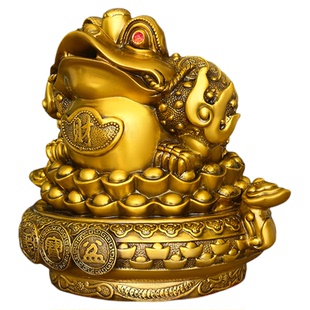 金蟾招财摆件黄铜三足聚宝盆金蟾蜍金蝉办公室客厅装饰店铺开业礼